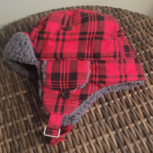 CHILDRENS PLACE Kids Trapper Hat Sz S/M 4/7 Red Plaid Sherpa Lined Winter - Picture 4 of 8